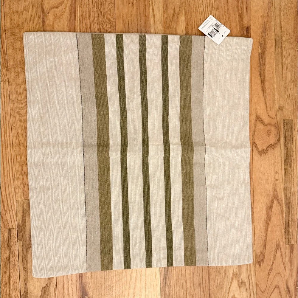NWT POTTERY BARN Owen Striped Cream and Green Throw Pillow 22 x 22 - Picture 2 of 2